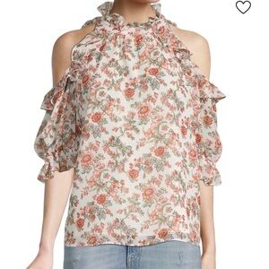 Max Studio Floral Ruffle Cold Shoulder Top